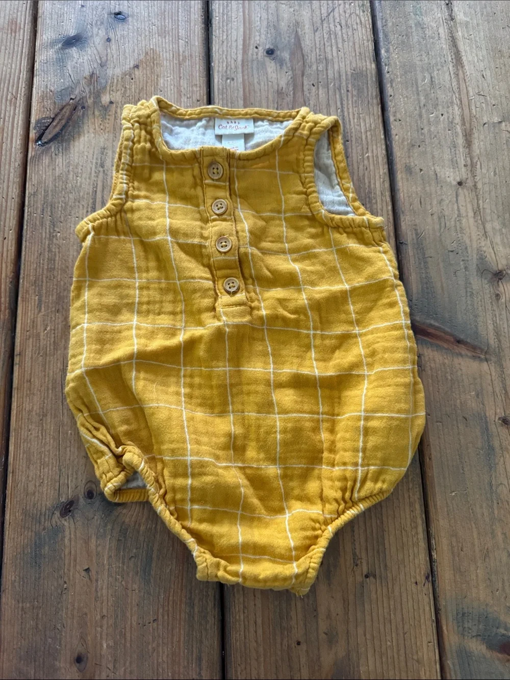 Cat & Jack Mustard Grid Button-Front Baby Romper